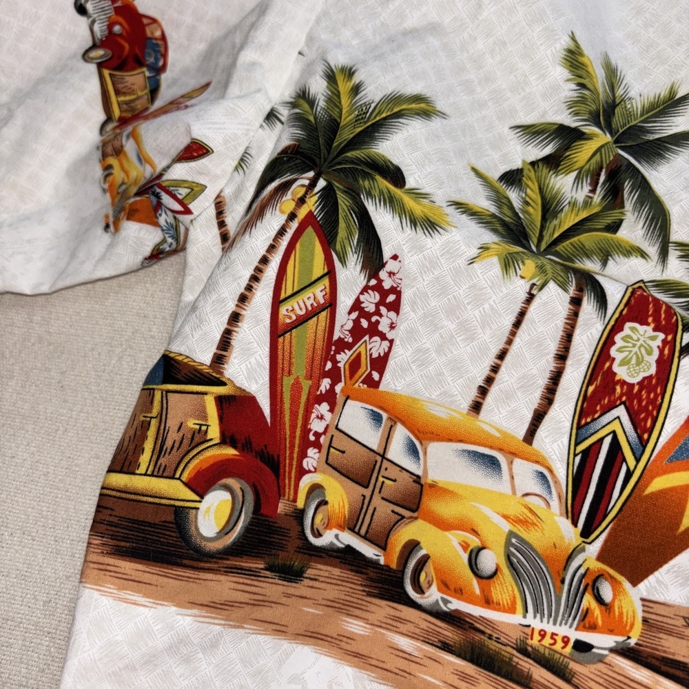 Palmwave Hawaiian Shirt Mens Size L Cotton Surf‎ Boards Palm Trees Quirky - Picture 4 of 10
